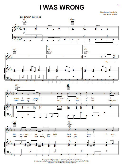 Social Distortion I Was Wrong Sheet Music Notes & Chords for Piano, Vocal & Guitar (Right-Hand Melody) - Download or Print PDF