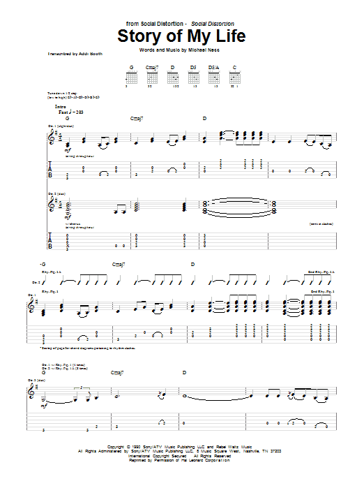 Social Distortion Story Of My Life Sheet Music Notes & Chords for Guitar Tab - Download or Print PDF