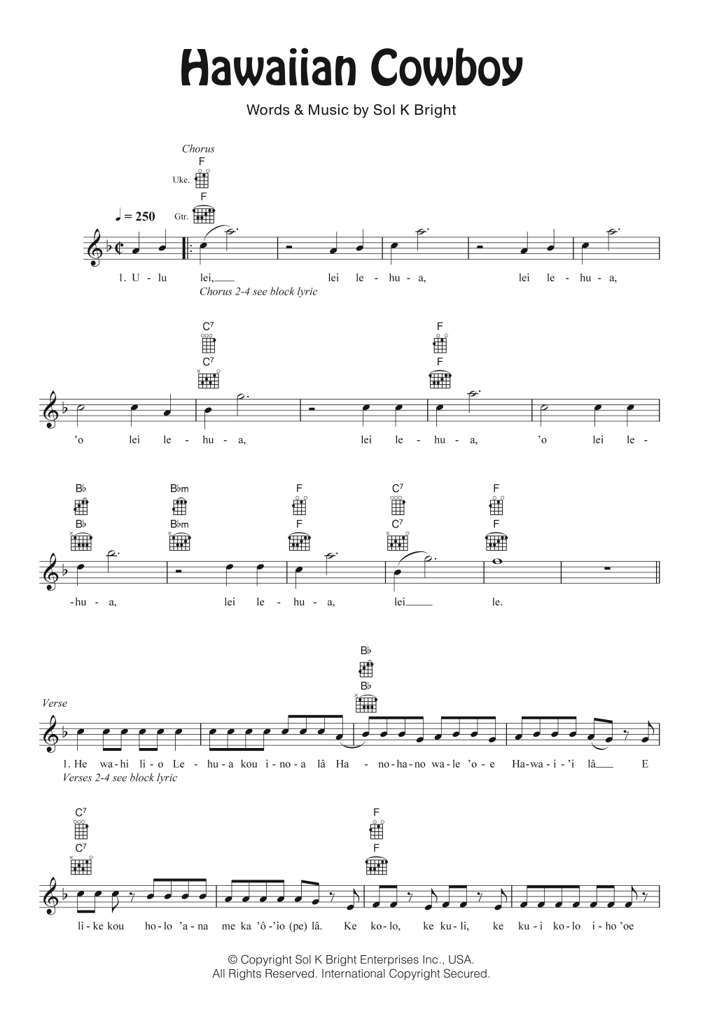 Sol K. Bright’s Hollywaiians Hawaiian Cowboy Sheet Music Notes & Chords for Ukulele - Download or Print PDF