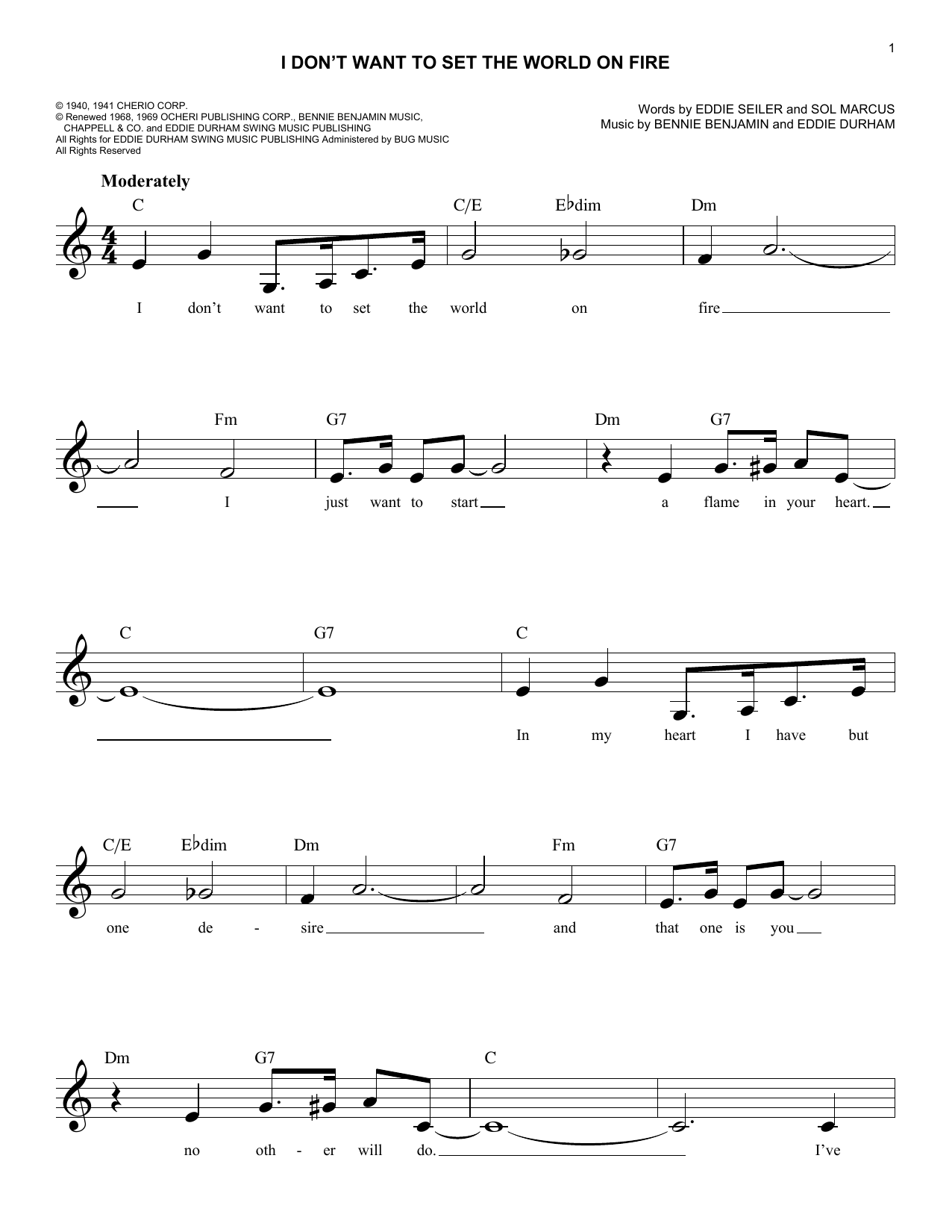 Sol Marcus I Don't Want To Set The World On Fire Sheet Music Notes & Chords for Ukulele - Download or Print PDF