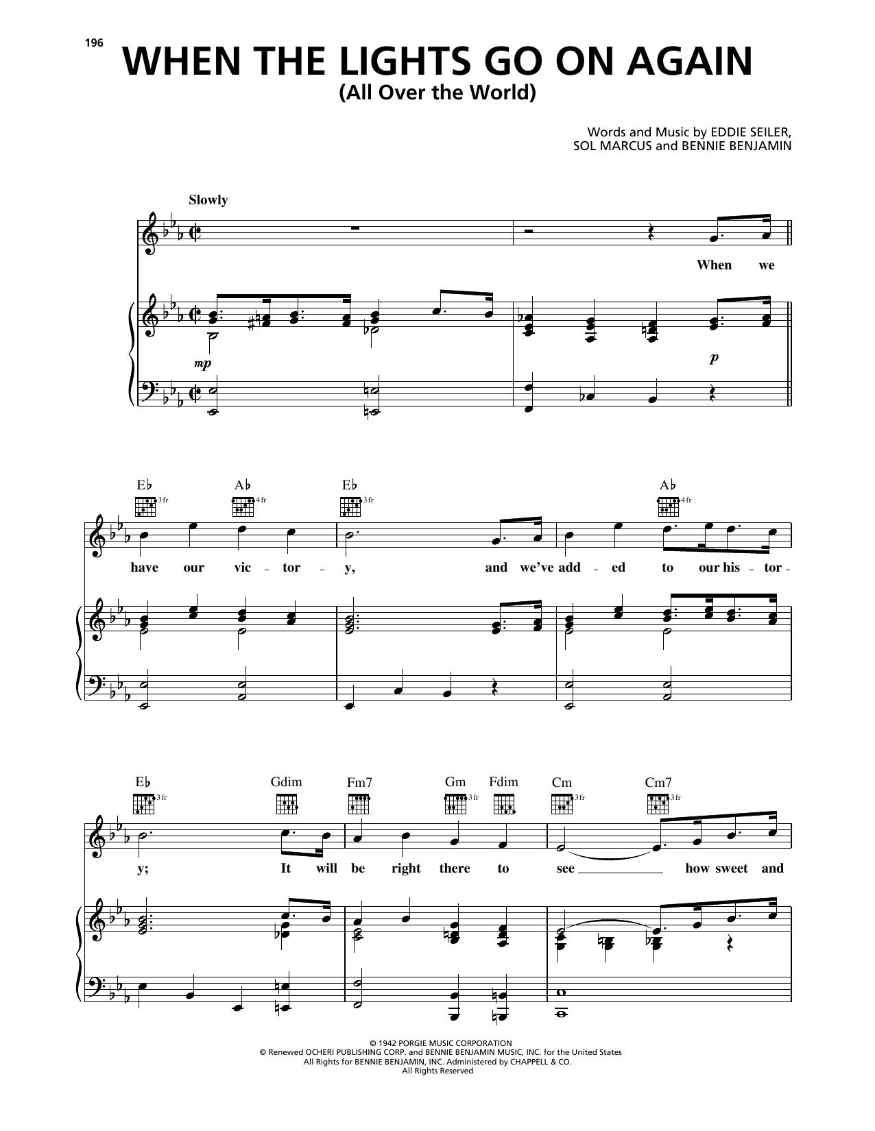 Sol Marcus When The Lights Go On Again (All Over The World) Sheet Music Notes & Chords for Piano, Vocal & Guitar Chords (Right-Hand Melody) - Download or Print PDF Sol Marcus When The Lights Go On Again (All Over The World) Sheet Music Notes & Chords for Piano, Vocal & Guitar Chords (Right-Hand Melody) - Download or Print PDF