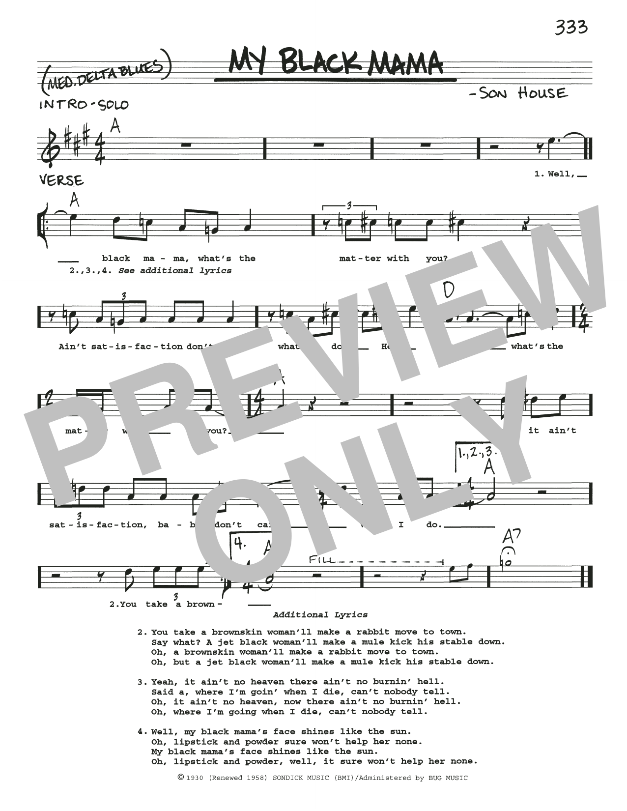 Son House My Black Mama Sheet Music Notes & Chords for Real Book – Melody, Lyrics & Chords - Download or Print PDF