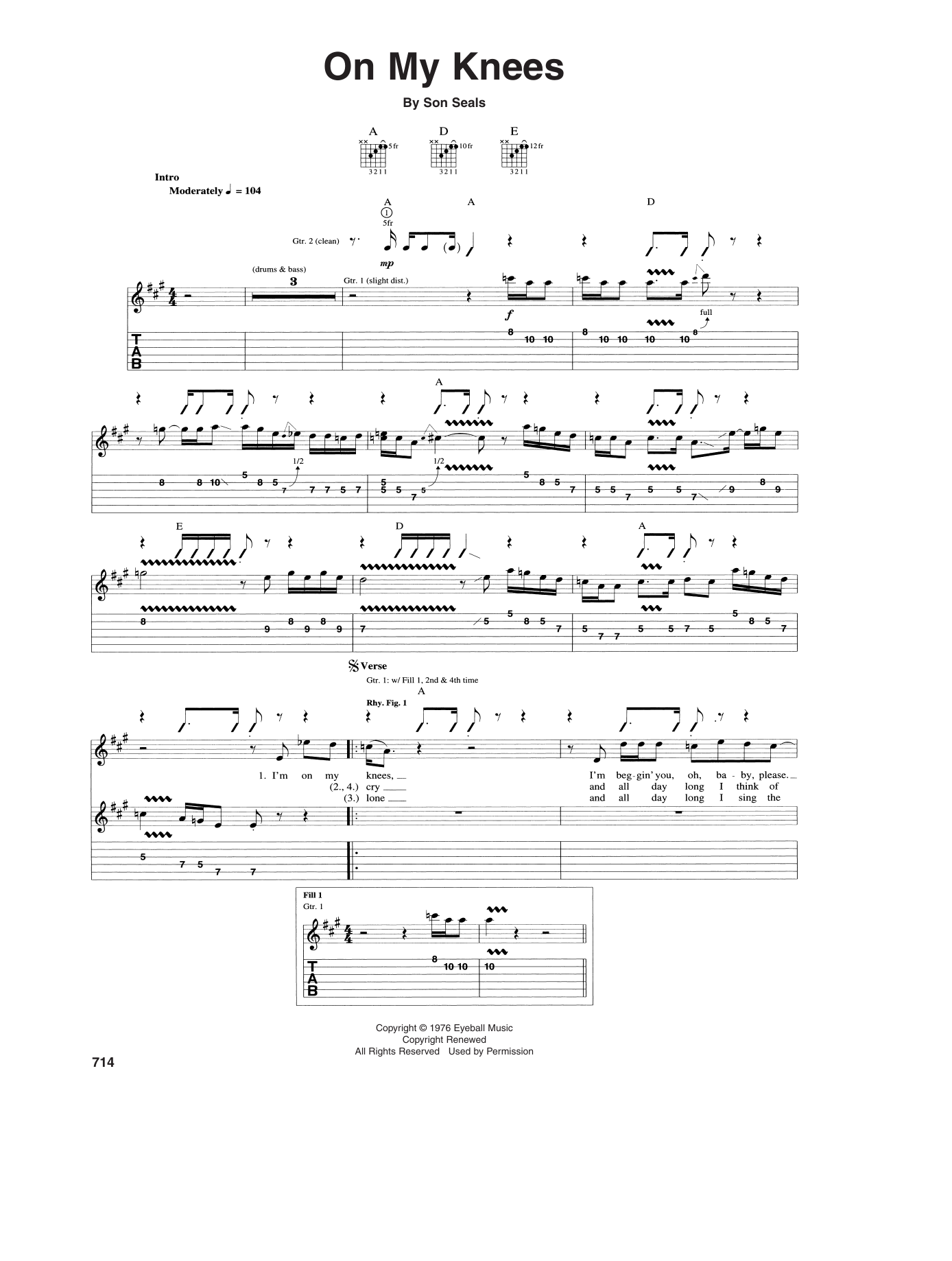 Son Seals On My Knees Sheet Music Notes & Chords for Guitar Tab - Download or Print PDF