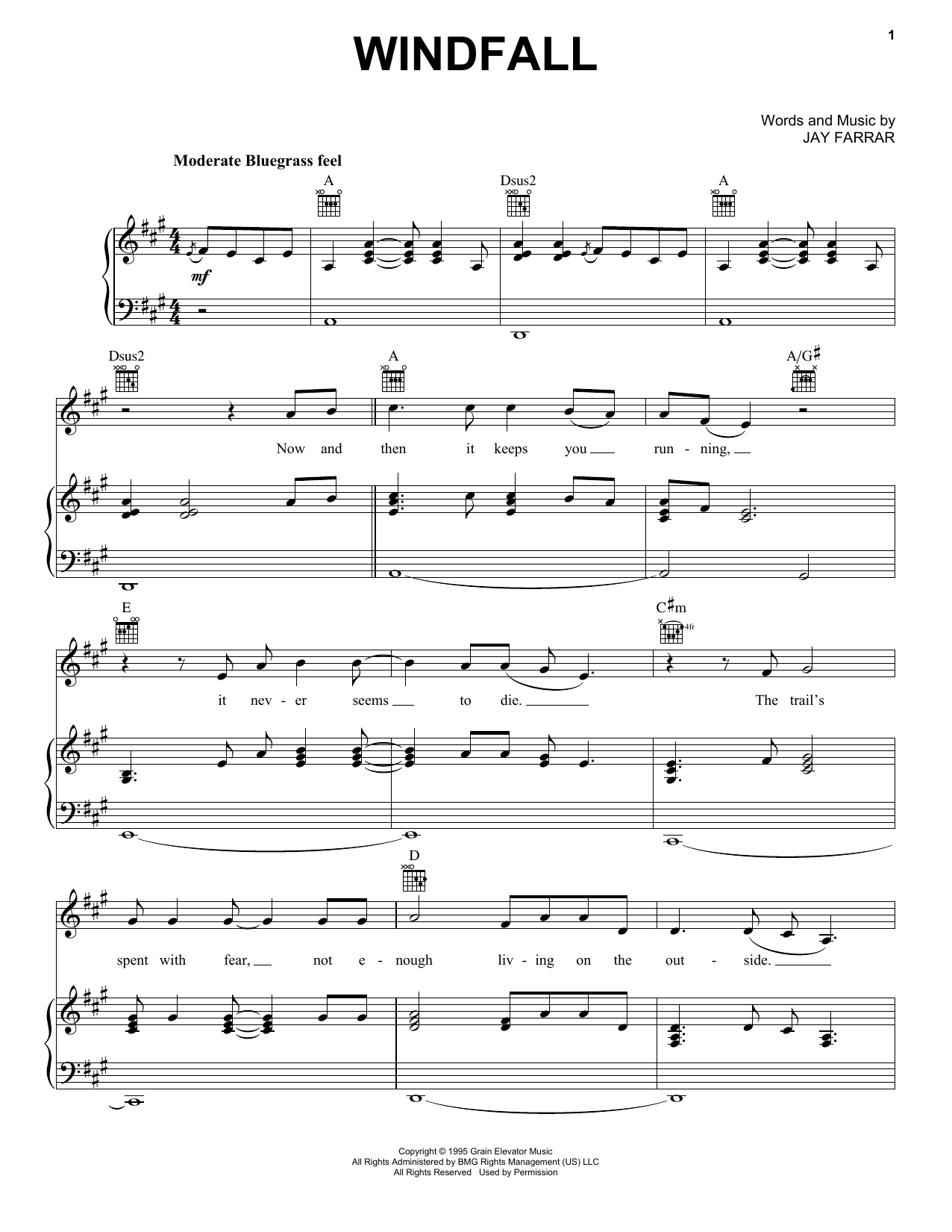 Son Volt Windfall Sheet Music Notes & Chords for Piano, Vocal & Guitar (Right-Hand Melody) - Download or Print PDF