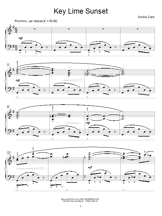 Sondra Clark Key Lime Sunset Sheet Music Notes & Chords for Piano Duet - Download or Print PDF