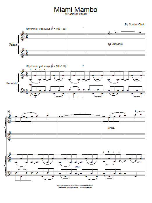 Sondra Clark Miami Mambo Sheet Music Notes & Chords for Piano Duet - Download or Print PDF