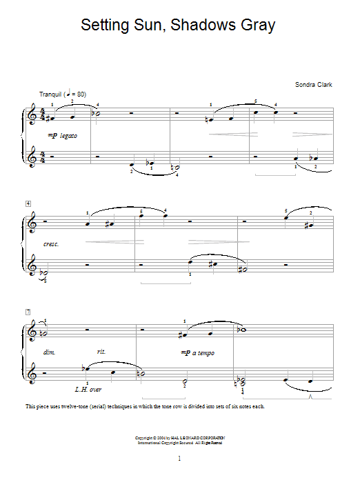 Sondra Clark Setting Sun, Shadows Gray Sheet Music Notes & Chords for Educational Piano - Download or Print PDF