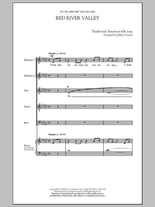 Songrey Douma Red River Valley Sheet Music Notes & Chords for SATB - Download or Print PDF