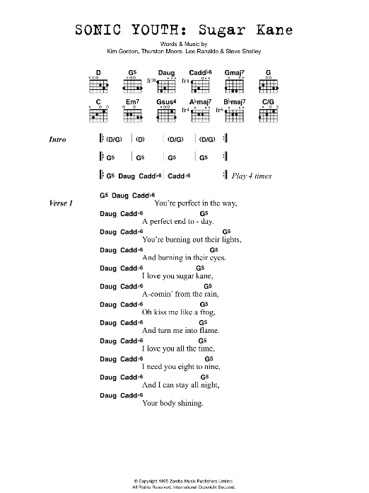 Sonic Youth Sugar Kane Sheet Music Notes & Chords for Lyrics & Chords - Download or Print PDF