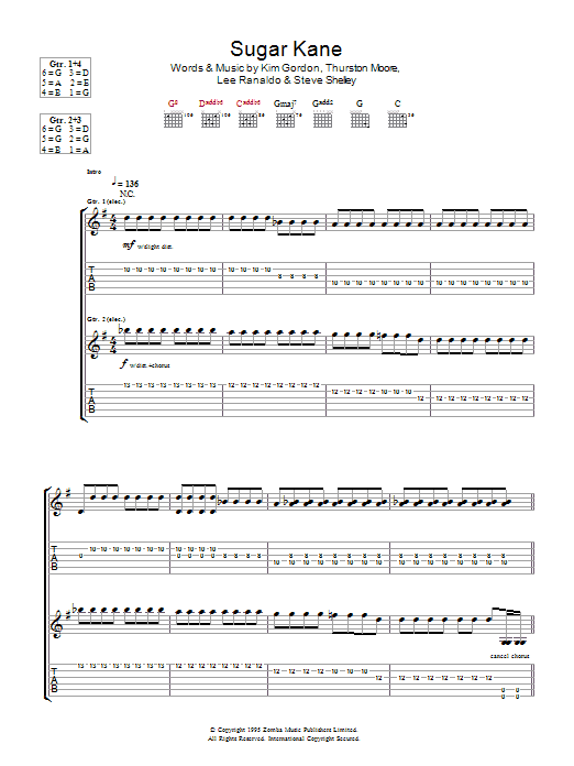 Sonic Youth Sugar Kane Sheet Music Notes & Chords for Guitar Tab - Download or Print PDF
