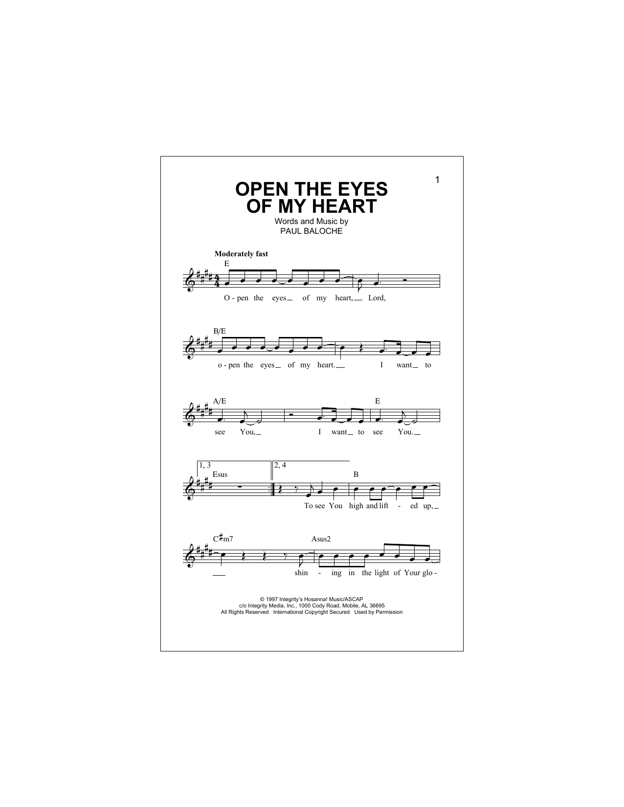 Sonicflood Open The Eyes Of My Heart Sheet Music Notes & Chords for Melody Line, Lyrics & Chords - Download or Print PDF