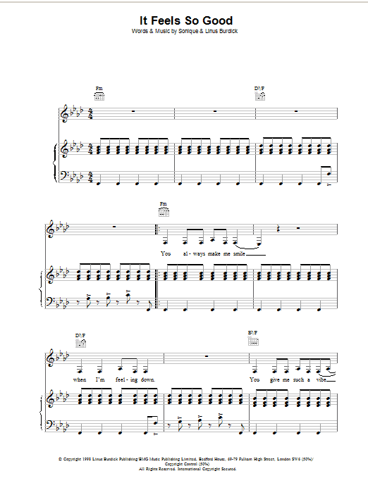 Sonique It Feels So Good Sheet Music Notes & Chords for Piano & Vocal - Download or Print PDF