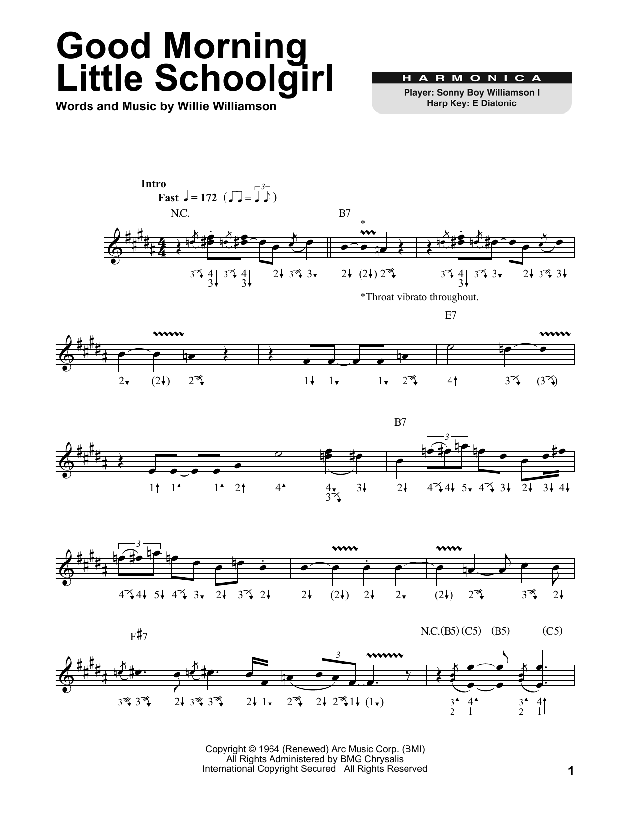 Sonny Boy Williamson Good Morning Little Schoolgirl Sheet Music Notes & Chords for Lyrics & Chords - Download or Print PDF