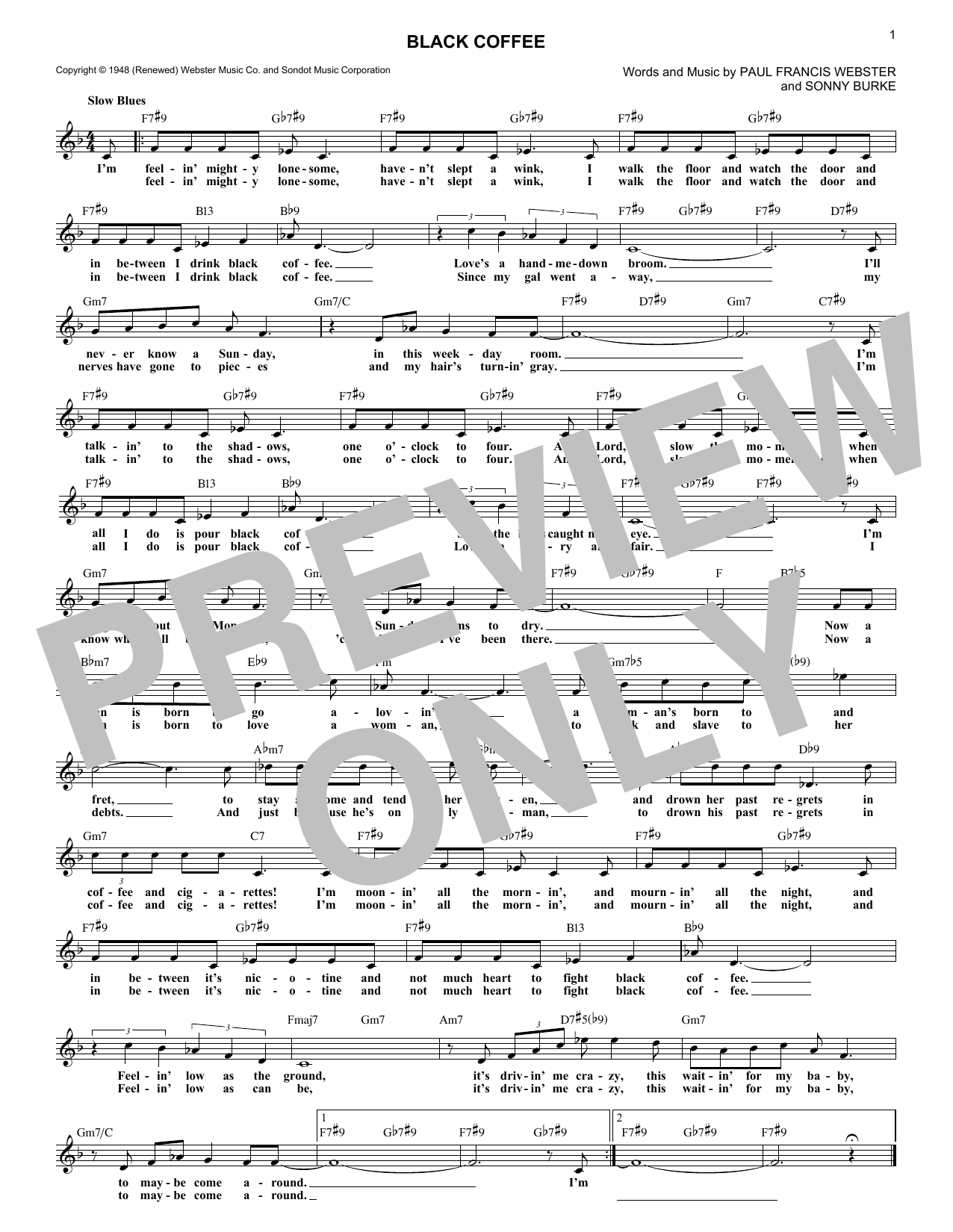 Sonny Burke Black Coffee Sheet Music Notes & Chords for Lead Sheet / Fake Book - Download or Print PDF