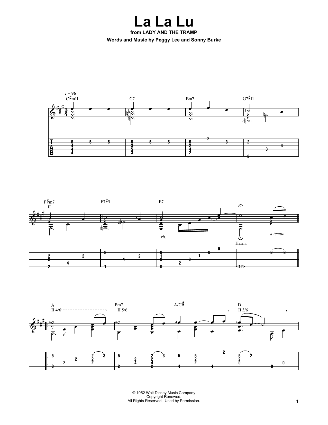Sonny Burke La La Lu (from Lady And The Tramp) Sheet Music Notes & Chords for Guitar Tab - Download or Print PDF