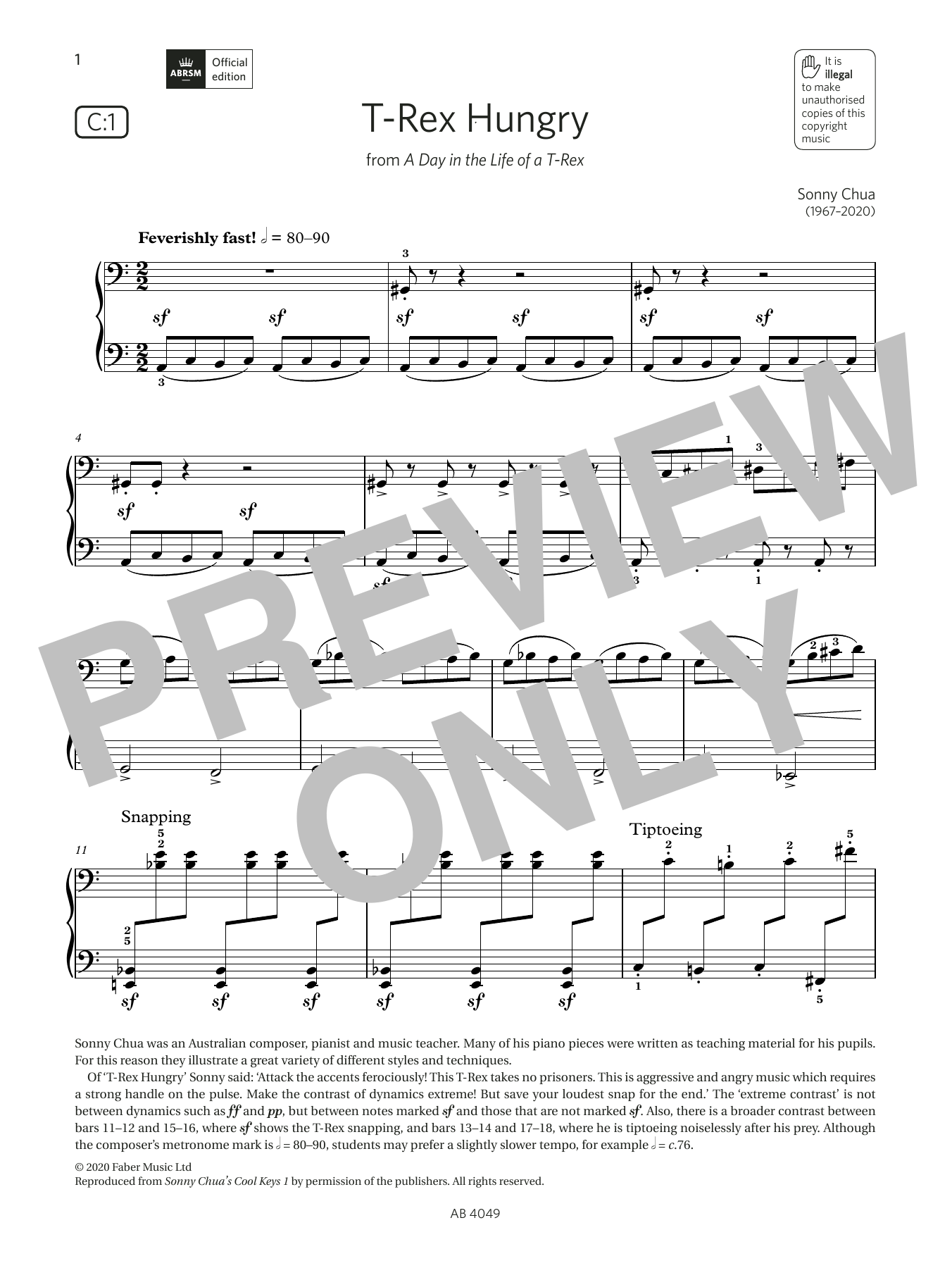 Sonny Chua T-Rex Hungry (Grade 3, list C1, from the ABRSM Piano Syllabus 2023 & 2024) Sheet Music Notes & Chords for Piano Solo - Download or Print PDF