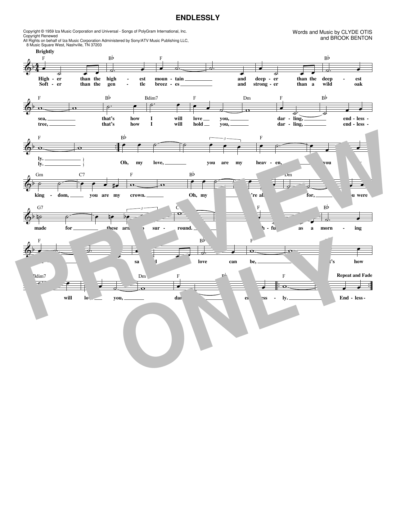 Sonny James Endlessly Sheet Music Notes & Chords for Melody Line, Lyrics & Chords - Download or Print PDF