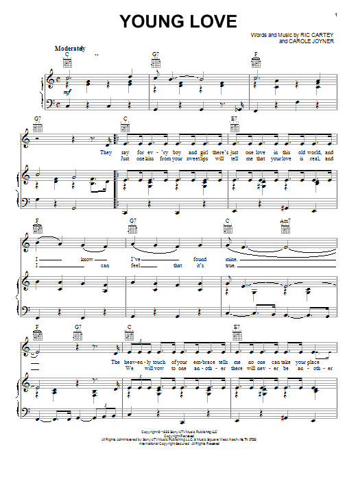 Sonny James Young Love Sheet Music Notes & Chords for Lyrics & Chords - Download or Print PDF