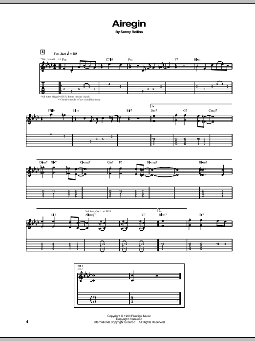 Sonny Rollins Airegin Sheet Music Notes & Chords for Melody Line, Lyrics & Chords - Download or Print PDF