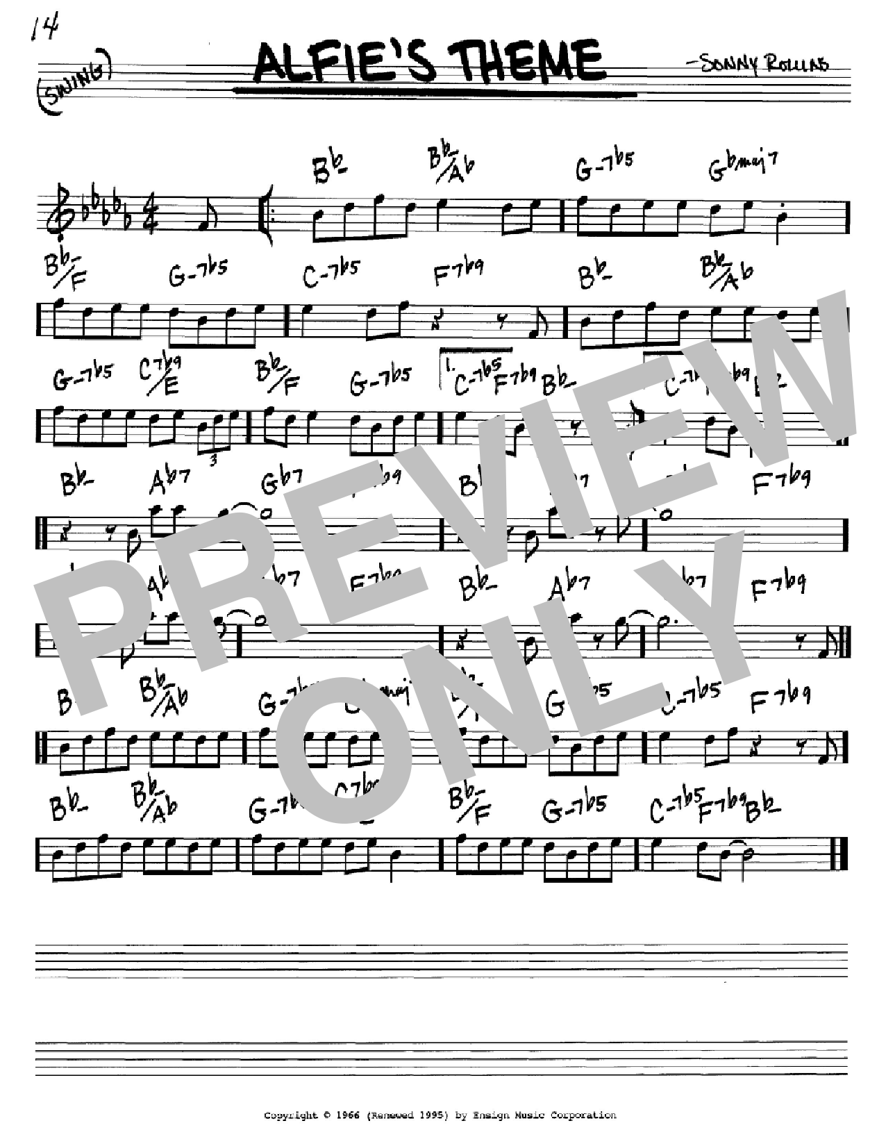 Sonny Rollins Alfie's Theme Sheet Music Notes & Chords for Real Book - Melody & Chords - C Instruments - Download or Print PDF