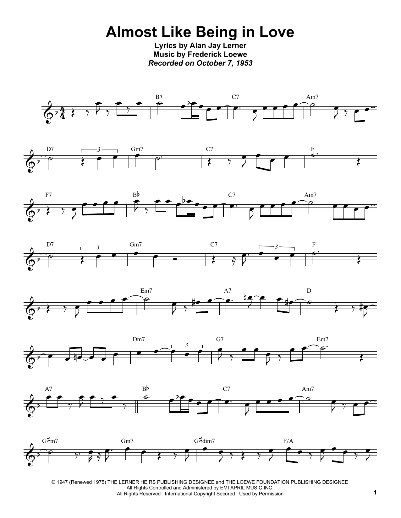 Sonny Rollins Almost Like Being In Love Sheet Music Notes & Chords for Tenor Sax Transcription - Download or Print PDF
