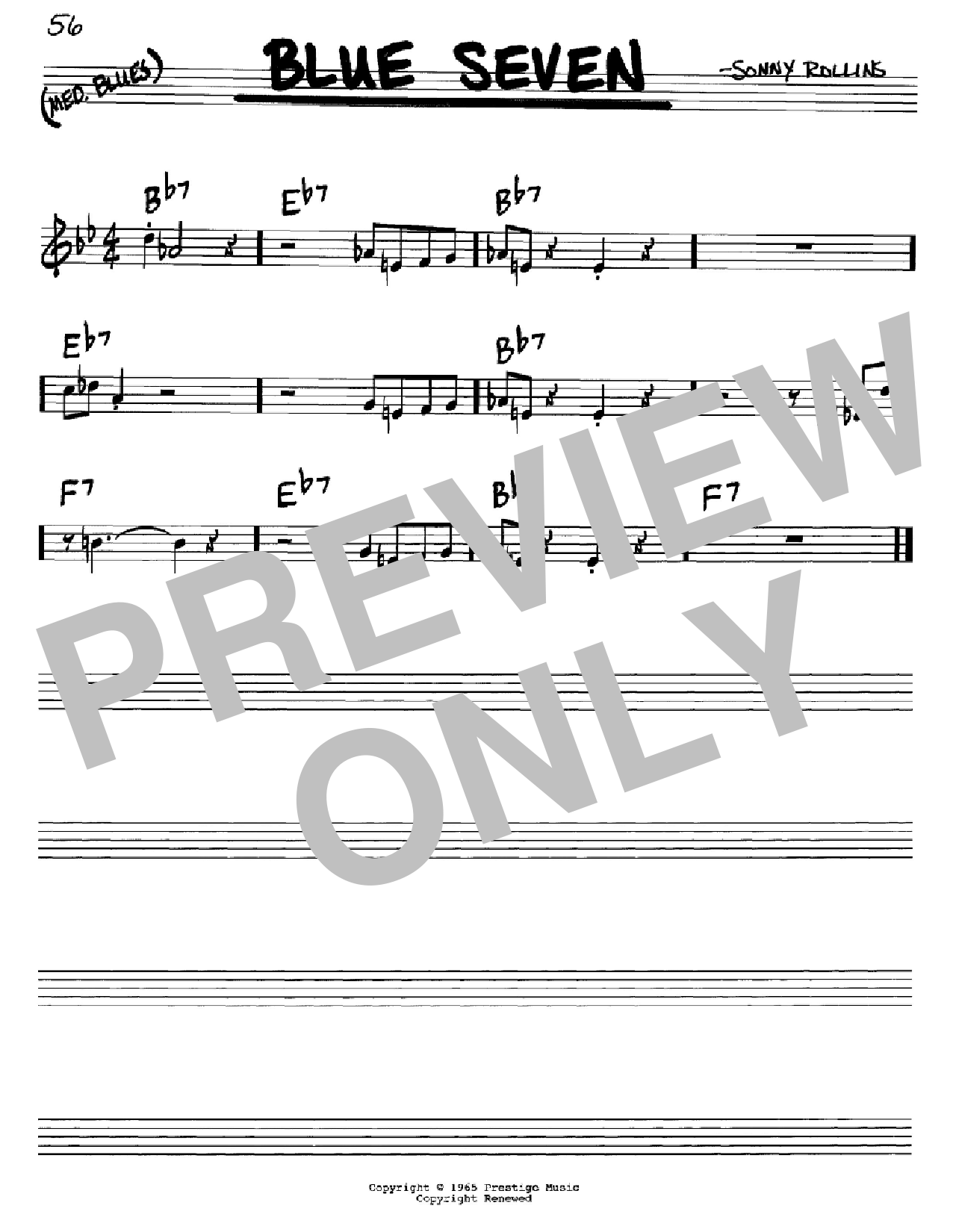 Sonny Rollins Blue Seven Sheet Music Notes & Chords for Tenor Sax Transcription - Download or Print PDF