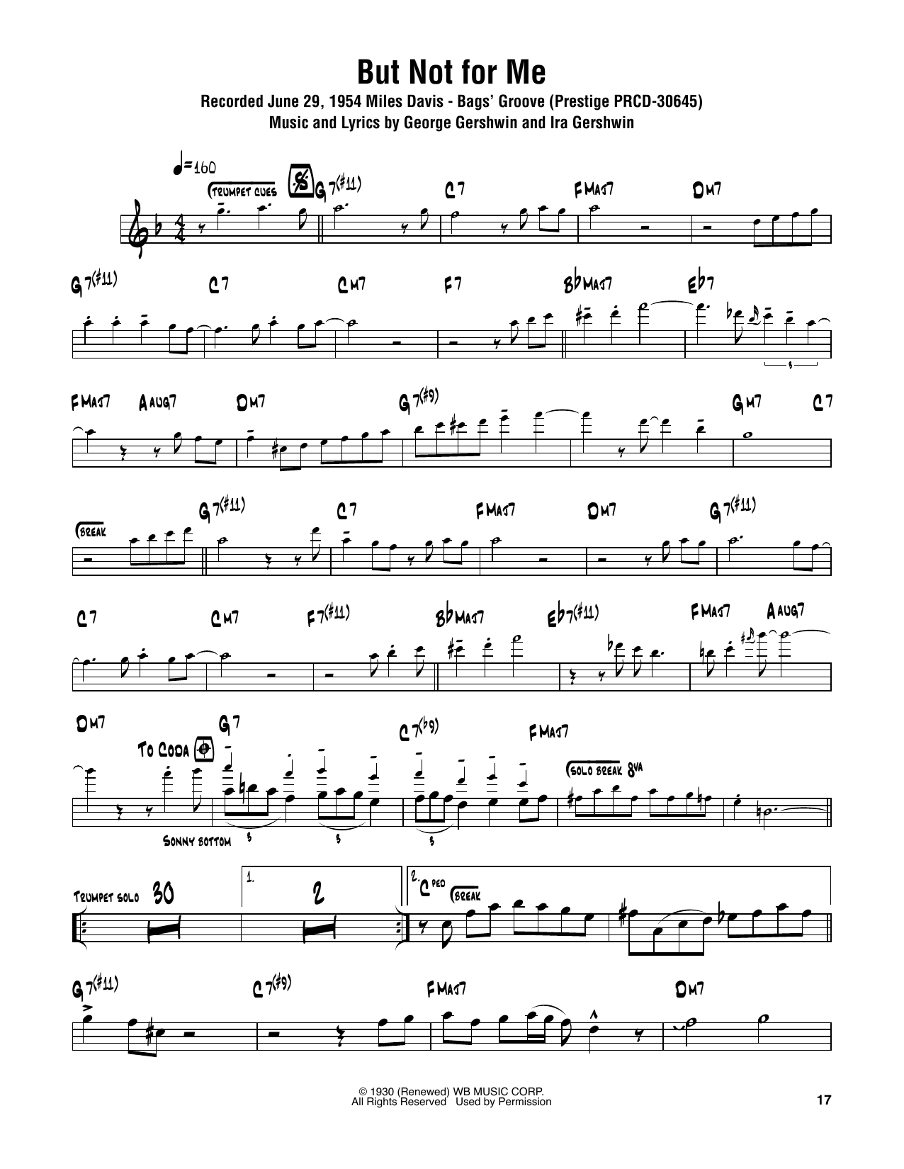 Sonny Rollins But Not For Me Sheet Music Notes & Chords for Tenor Sax Transcription - Download or Print PDF