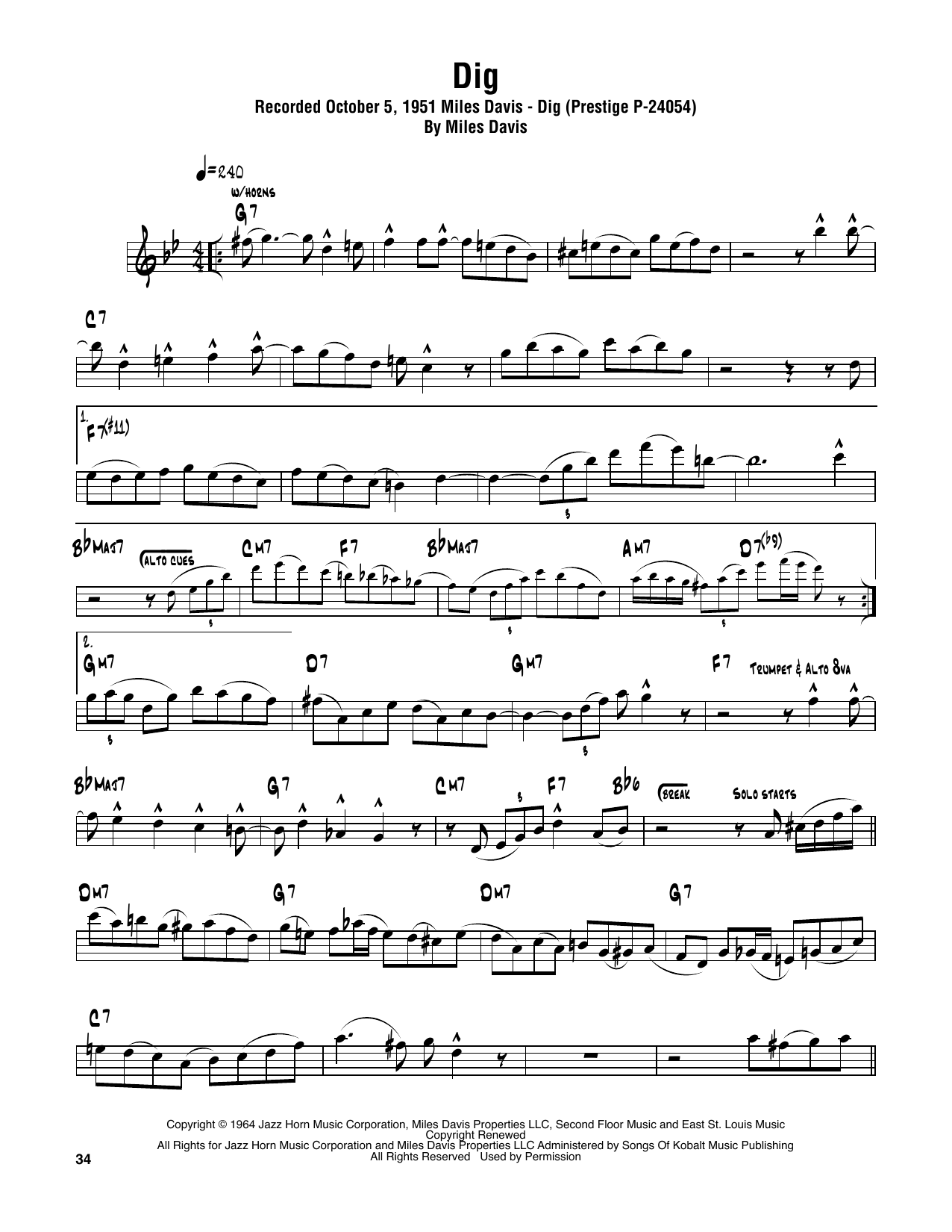 Sonny Rollins Dig Sheet Music Notes & Chords for Tenor Sax Transcription - Download or Print PDF