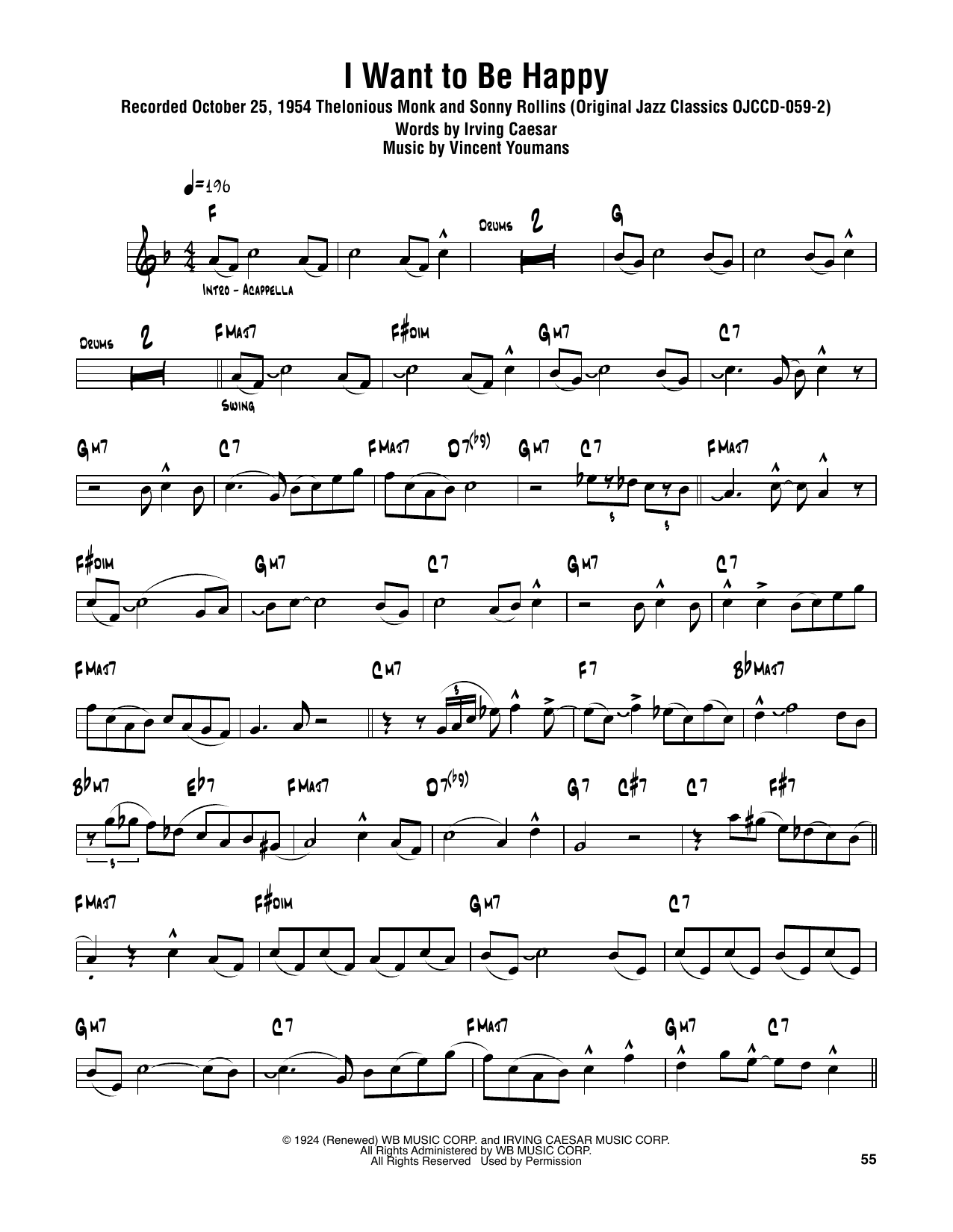 Sonny Rollins I Want To Be Happy Sheet Music Notes & Chords for Tenor Sax Transcription - Download or Print PDF