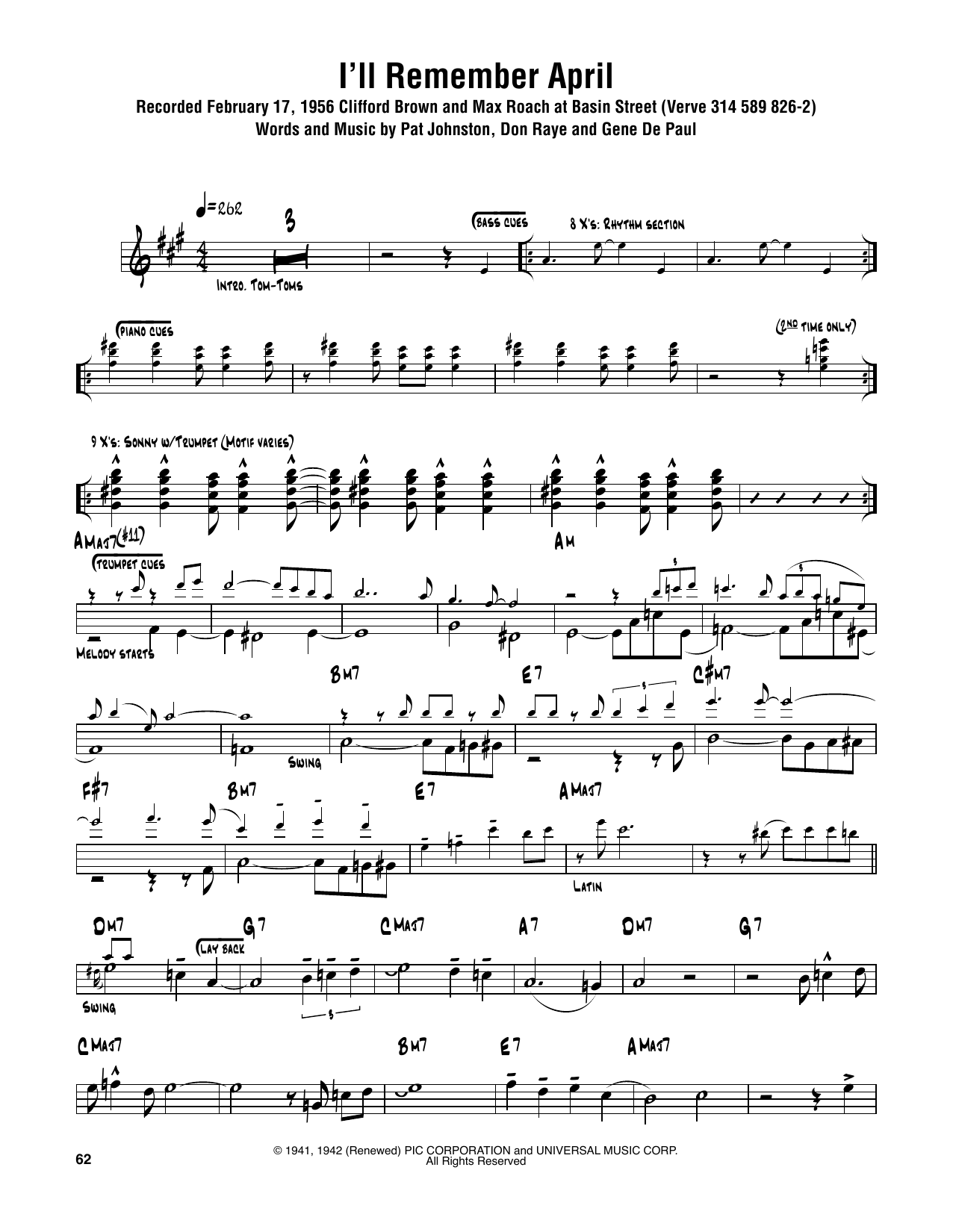 Sonny Rollins I'll Remember April Sheet Music Notes & Chords for Tenor Sax Transcription - Download or Print PDF