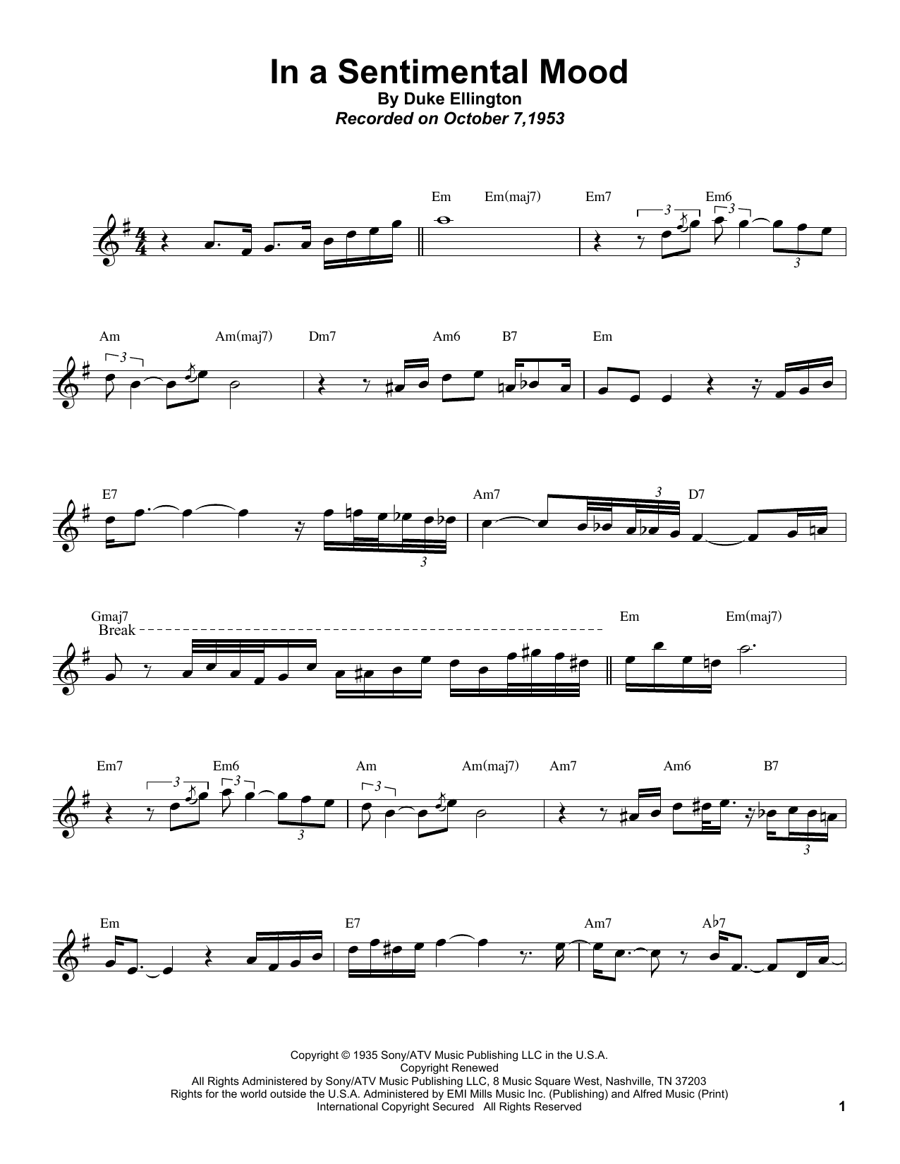 Sonny Rollins In A Sentimental Mood Sheet Music Notes & Chords for Tenor Sax Transcription - Download or Print PDF