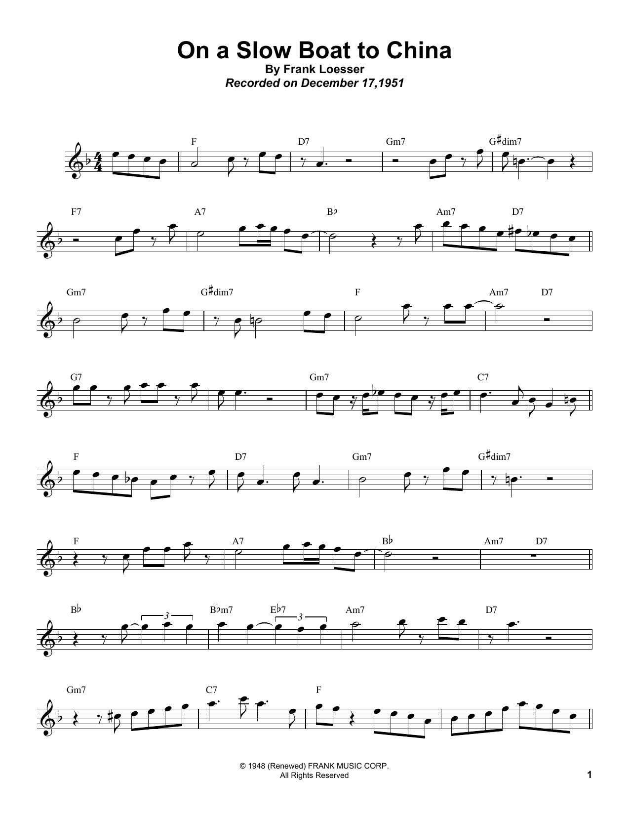 Sonny Rollins On A Slow Boat To China Sheet Music Notes & Chords for Tenor Sax Transcription - Download or Print PDF
