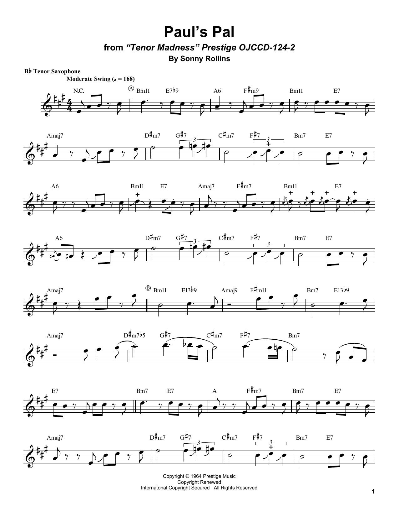 Sonny Rollins Paul's Pal Sheet Music Notes & Chords for Real Book – Melody & Chords - Download or Print PDF