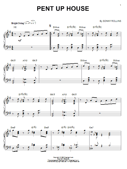 Sonny Rollins Pent Up House (arr. Brent Edstrom) Sheet Music Notes & Chords for Piano - Download or Print PDF