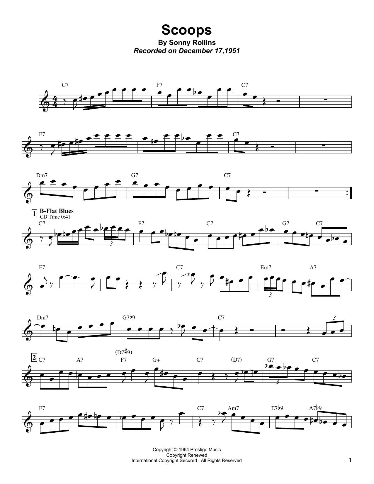 Sonny Rollins Scoops Sheet Music Notes & Chords for Tenor Sax Transcription - Download or Print PDF