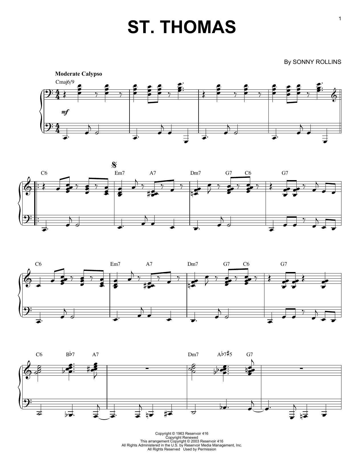 Sonny Rollins St. Thomas Sheet Music Notes & Chords for Tenor Sax Transcription - Download or Print PDF