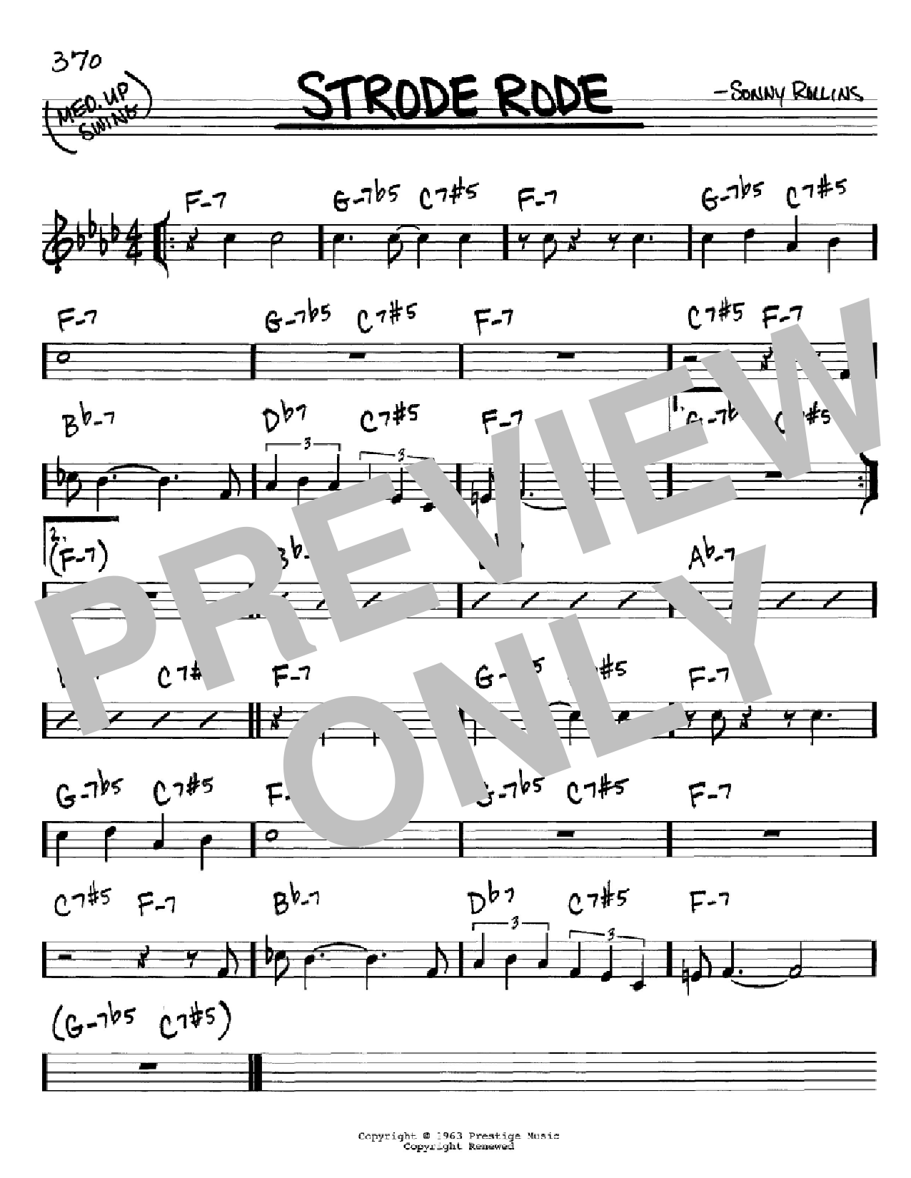 Sonny Rollins Strode Rode Sheet Music Notes & Chords for Real Book - Melody & Chords - Bass Clef Instruments - Download or Print PDF