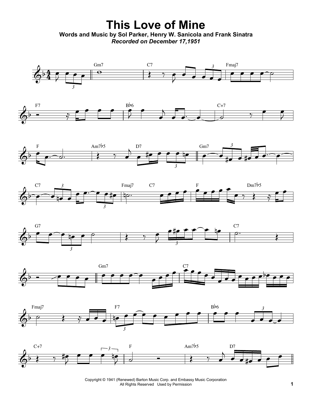 Sonny Rollins This Love Of Mine Sheet Music Notes & Chords for Tenor Sax Transcription - Download or Print PDF