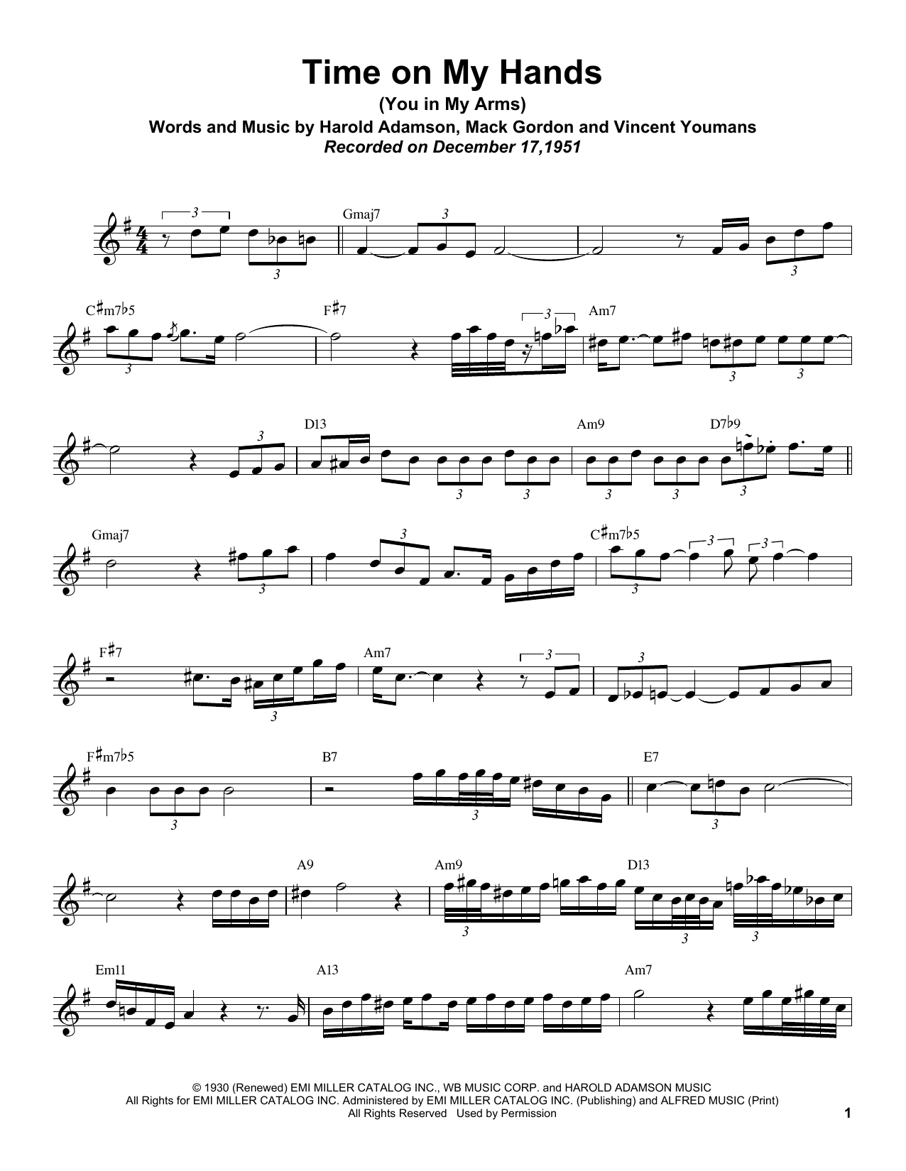 Sonny Rollins Time On My Hands (You In My Arms) Sheet Music Notes & Chords for Tenor Sax Transcription - Download or Print PDF