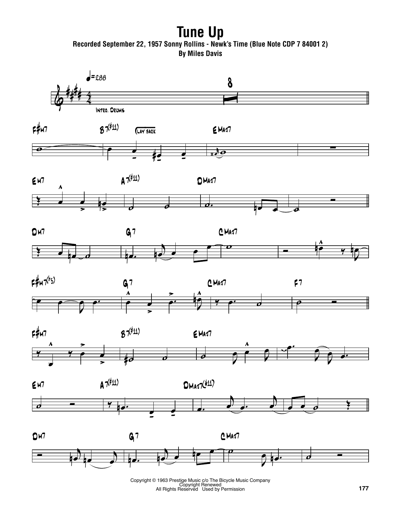 Sonny Rollins Tune Up Sheet Music Notes & Chords for Tenor Sax Transcription - Download or Print PDF