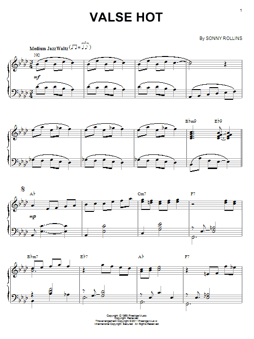 Sonny Rollins Valse Hot (arr. Brent Edstrom) Sheet Music Notes & Chords for Piano - Download or Print PDF