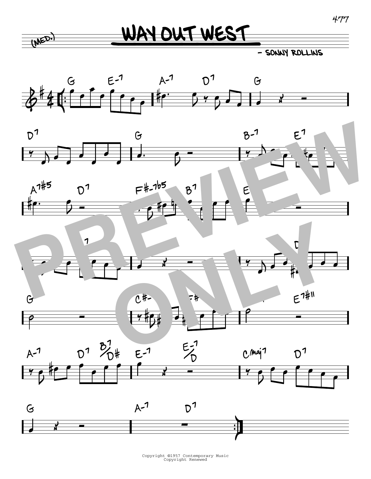 Sonny Rollins Way Out West Sheet Music Notes & Chords for Real Book – Melody & Chords - Download or Print PDF