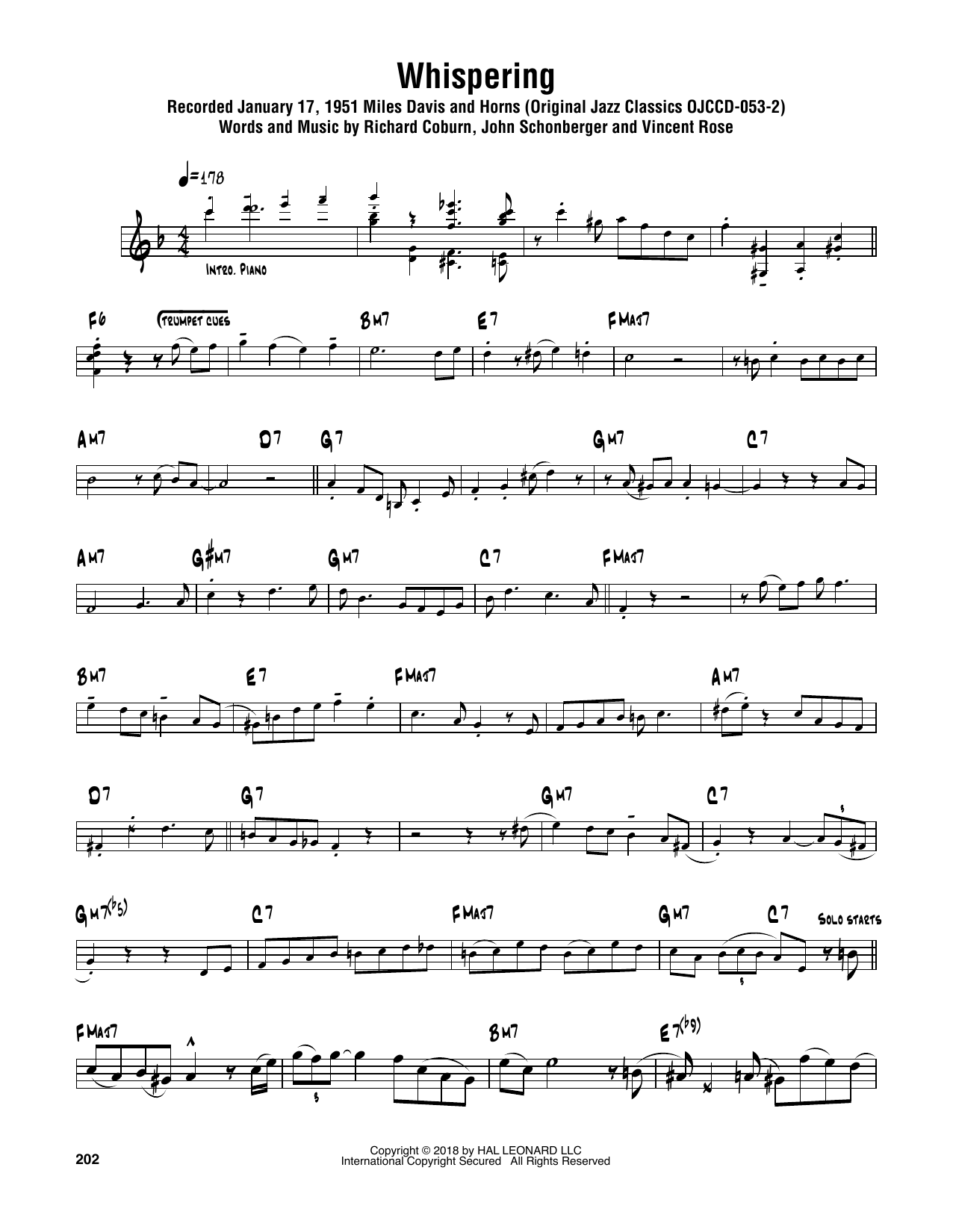 Sonny Rollins Whispering Sheet Music Notes & Chords for Tenor Sax Transcription - Download or Print PDF