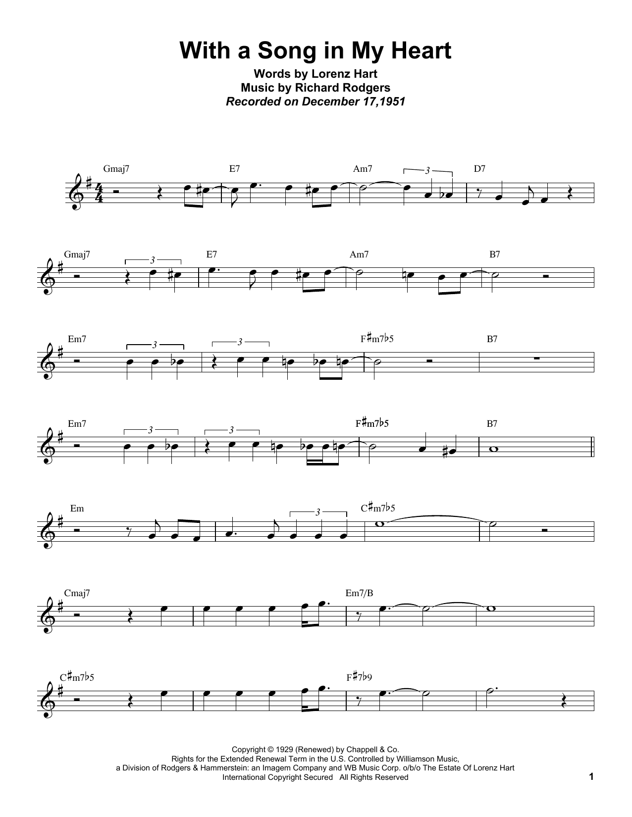 Sonny Rollins With A Song In My Heart Sheet Music Notes & Chords for Tenor Sax Transcription - Download or Print PDF
