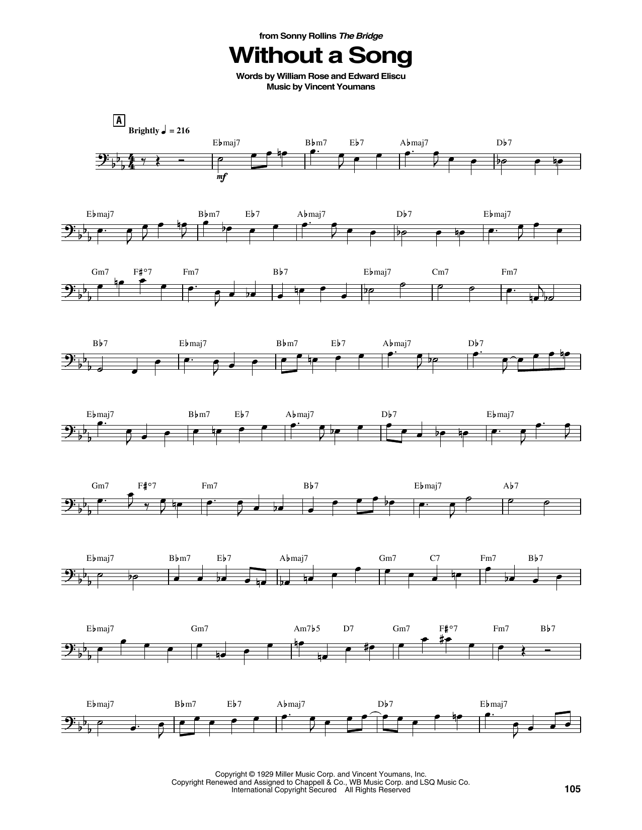 Sonny Rollins Without A Song Sheet Music Notes & Chords for String Bass Transcription - Download or Print PDF