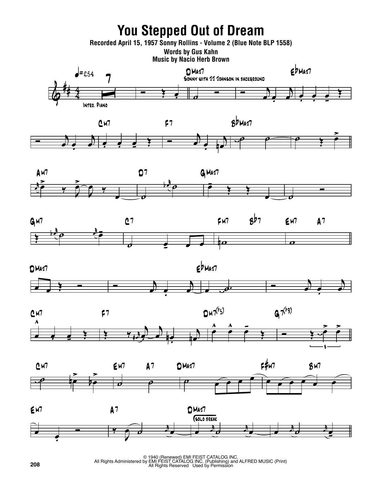 Sonny Rollins You Stepped Out Of A Dream Sheet Music Notes & Chords for Tenor Sax Transcription - Download or Print PDF