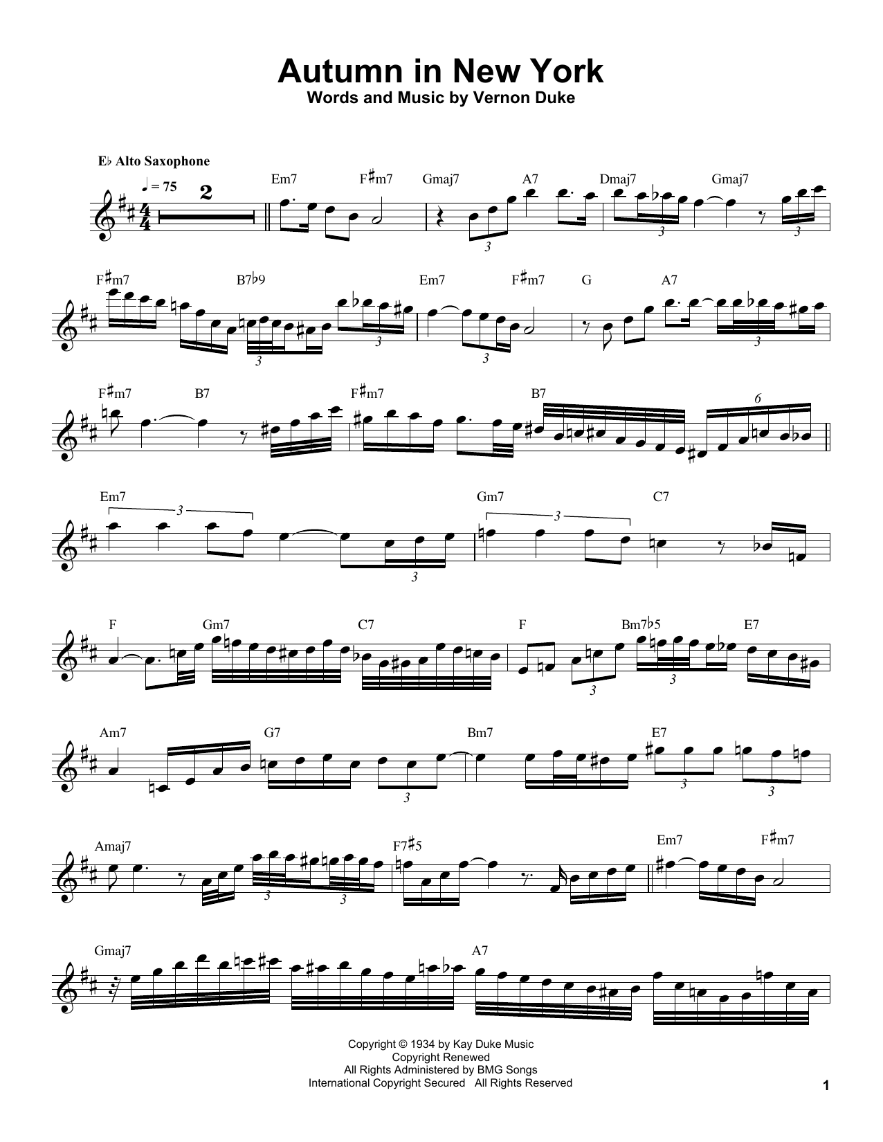 Sonny Stitt Autumn In New York Sheet Music Notes & Chords for Tenor Sax Transcription - Download or Print PDF
