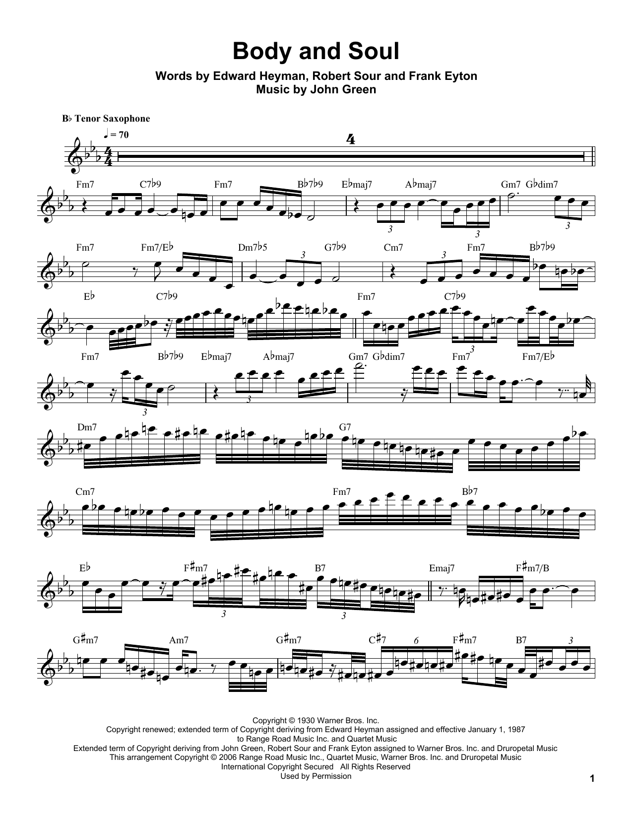 Sonny Stitt Body And Soul Sheet Music Notes & Chords for Tenor Sax Transcription - Download or Print PDF