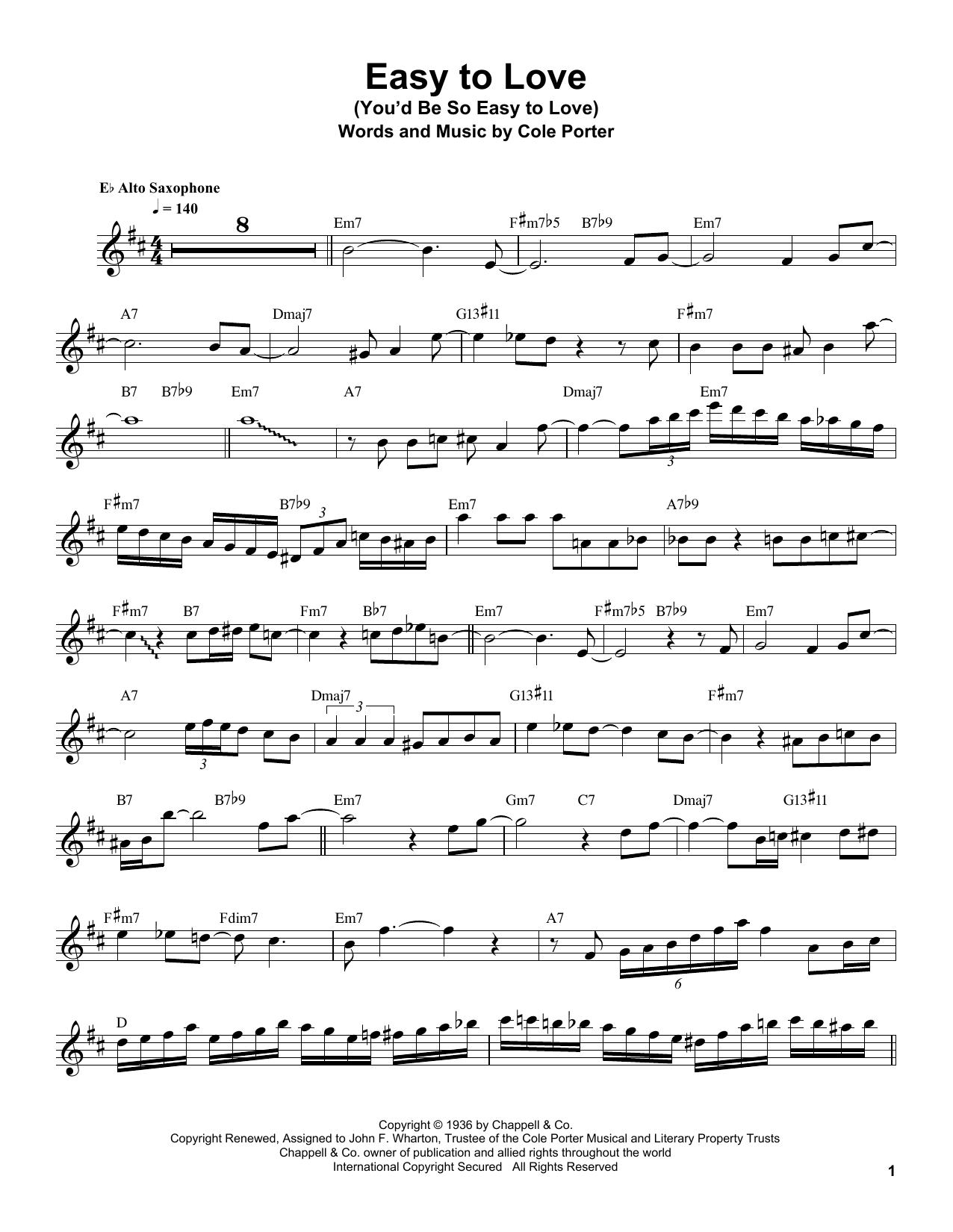 Sonny Stitt Easy To Love (You'd Be So Easy To Love) Sheet Music Notes & Chords for Tenor Sax Transcription - Download or Print PDF