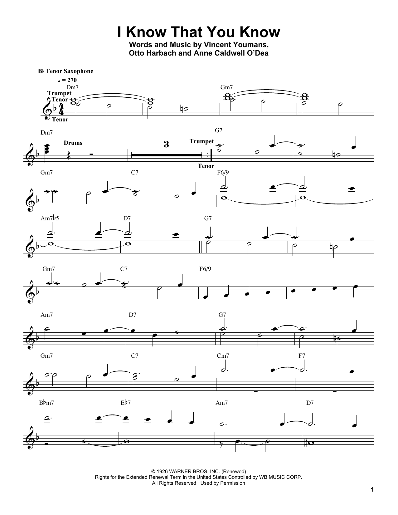 Sonny Stitt I Know That You Know Sheet Music Notes & Chords for Tenor Sax Transcription - Download or Print PDF